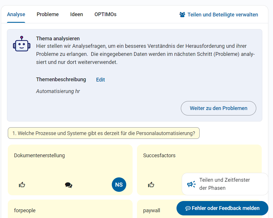 Screenshot: Analyse Assistent